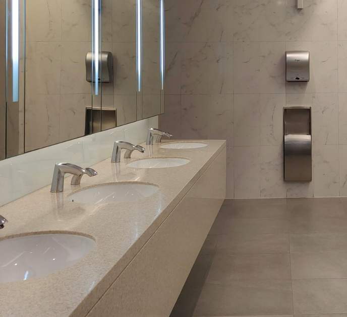 office bathroom, cleaned and sanitized