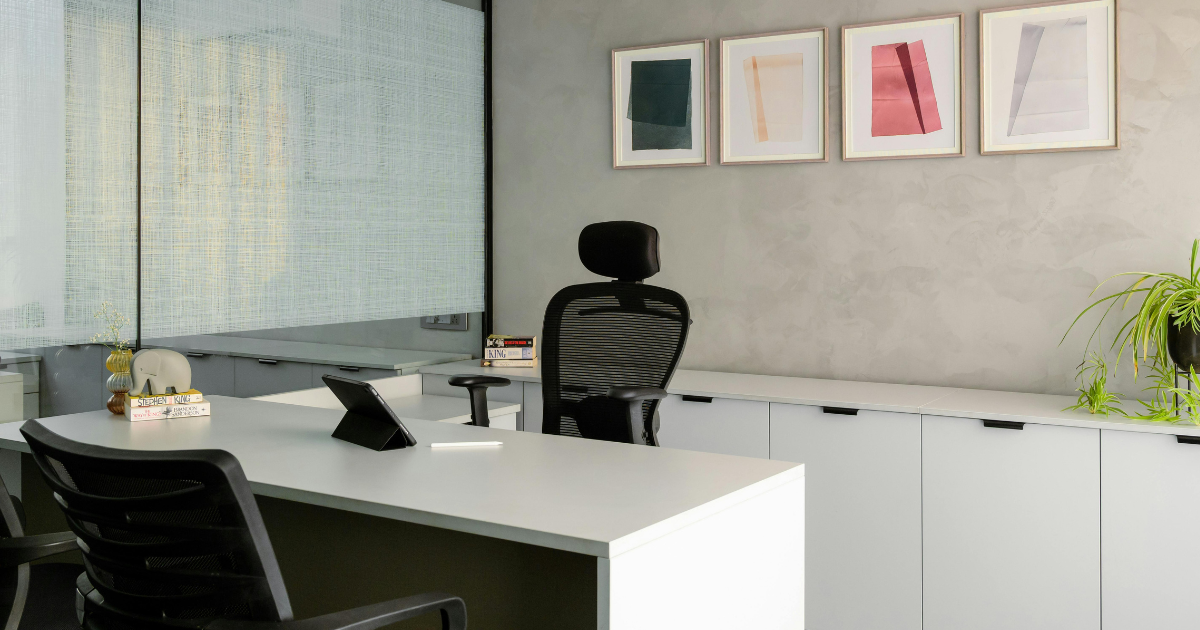 office desk, cleaned and sanitized